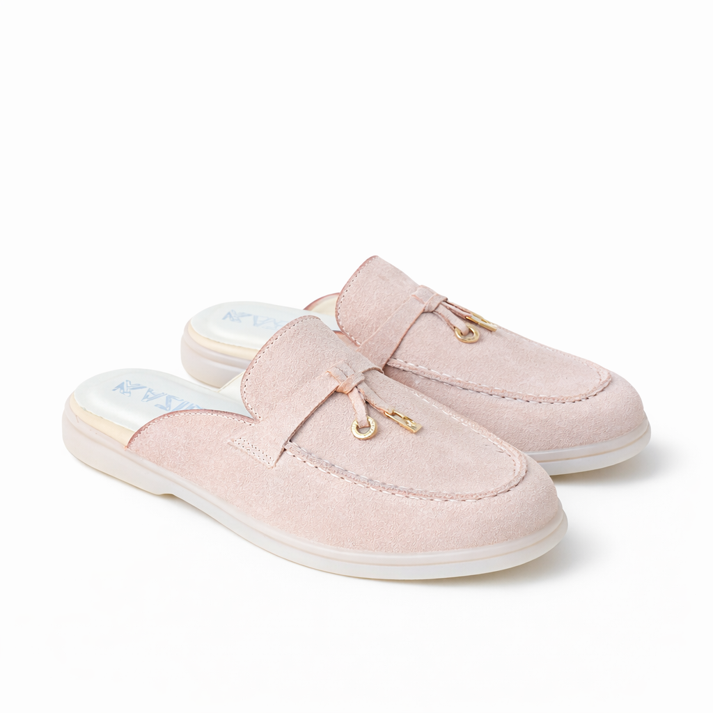 0119 mule Femme en cuir daim rose bebe