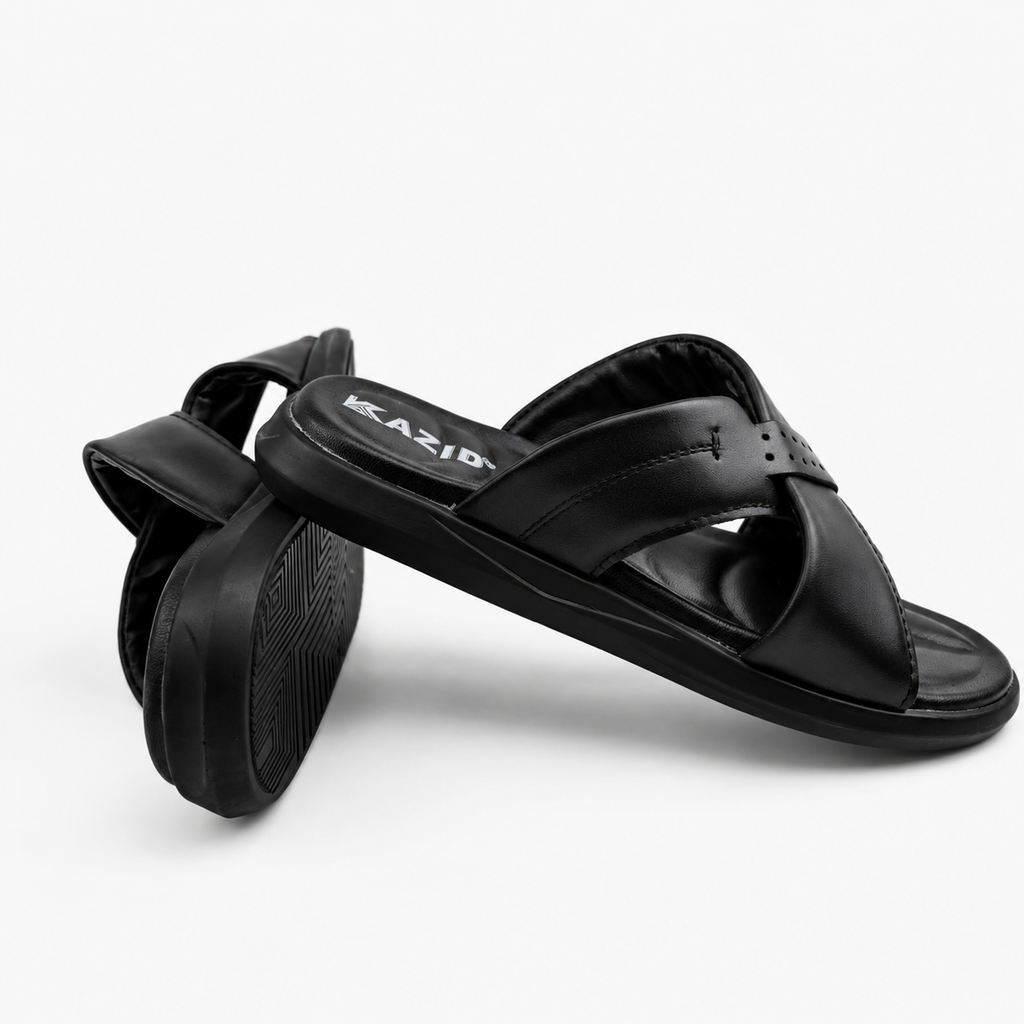 050 sandale confort en cuir homme noir