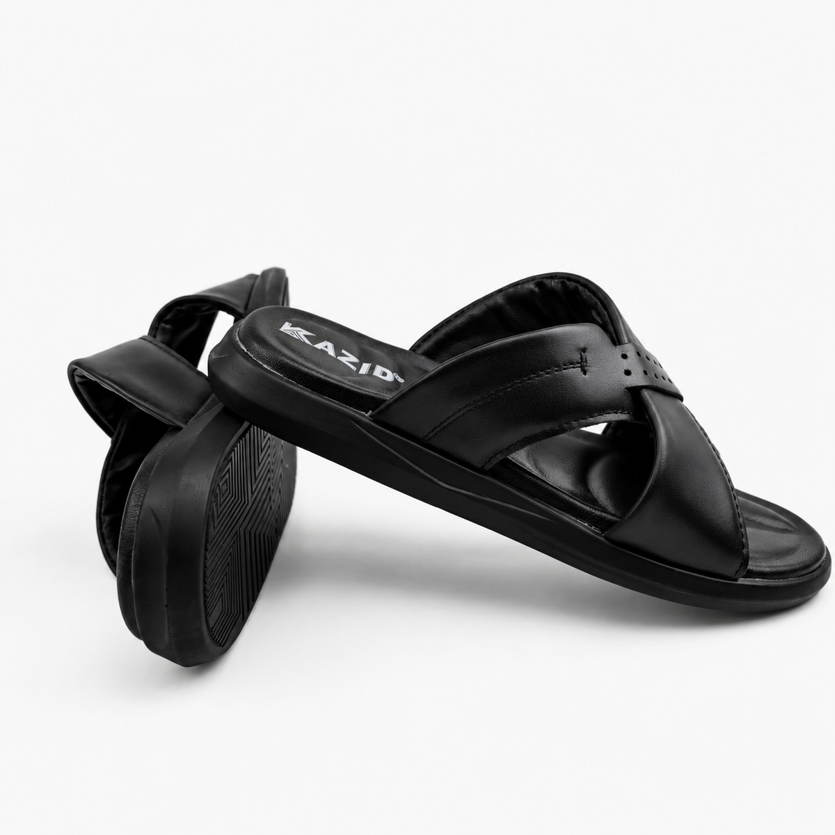 050 sandale confort en cuir homme noir