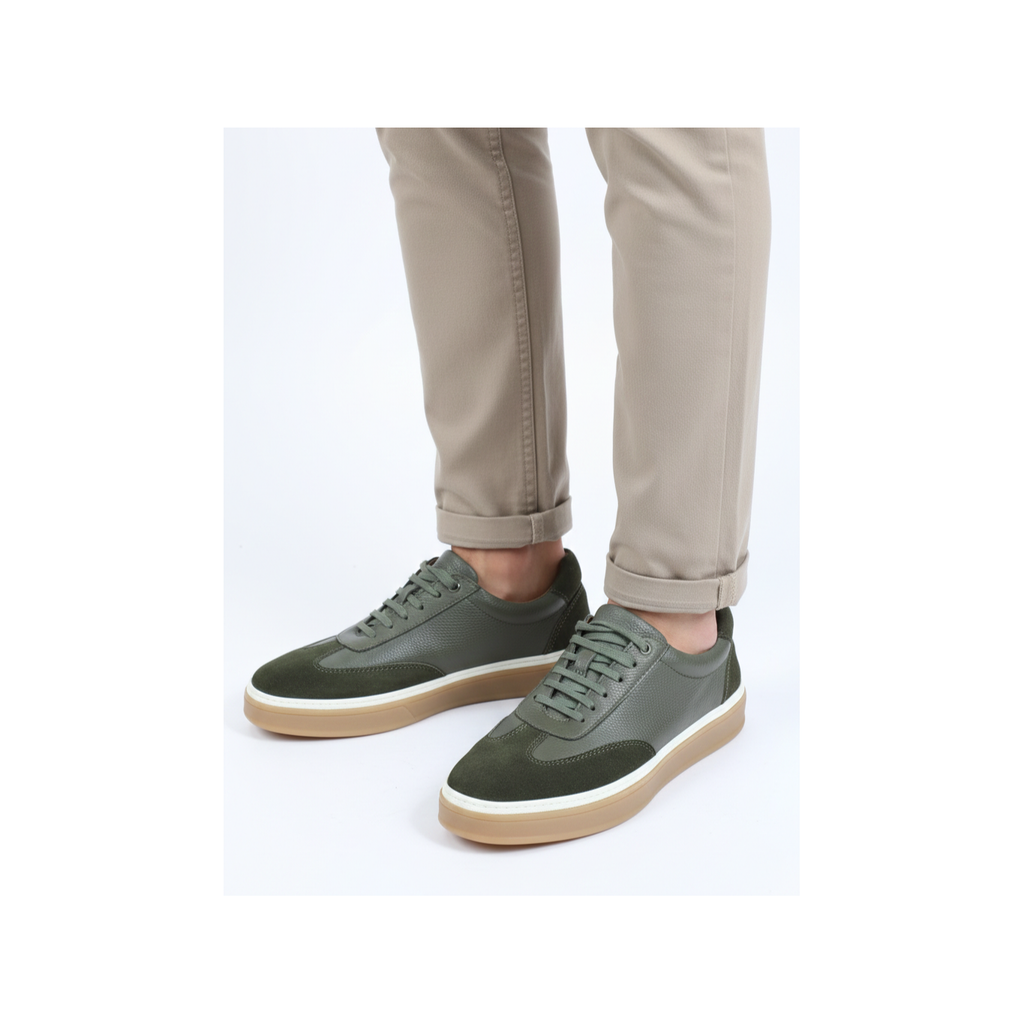 Sneaker Homme en Cuir Kaki 0235 | Lemusc.ma