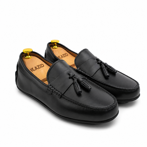 0114 Mocassins Homme en cuir noir