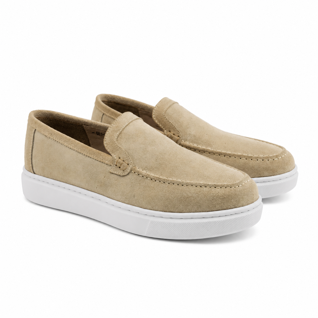 0109 Chaussures homme en cuir daim beige