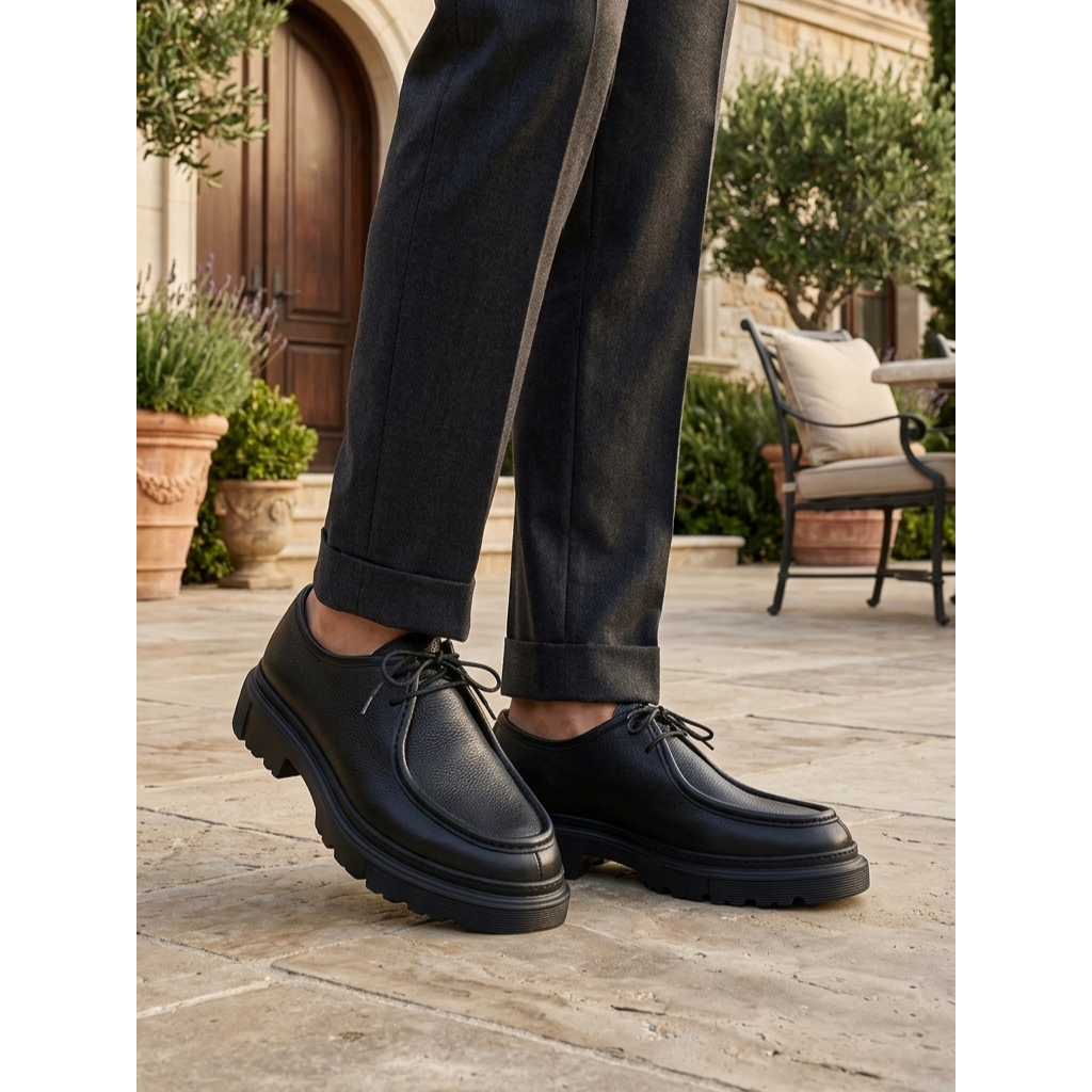 087 Chaussures Homme Mocassins sports en cuir  noir