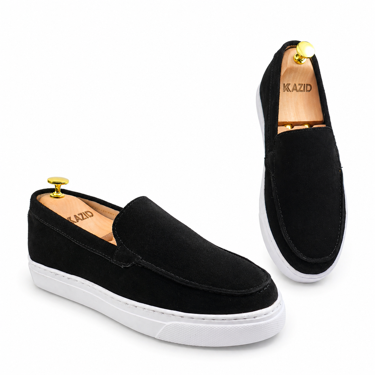 0108 Chaussures Homme Mocassins sports en cuir daim noir