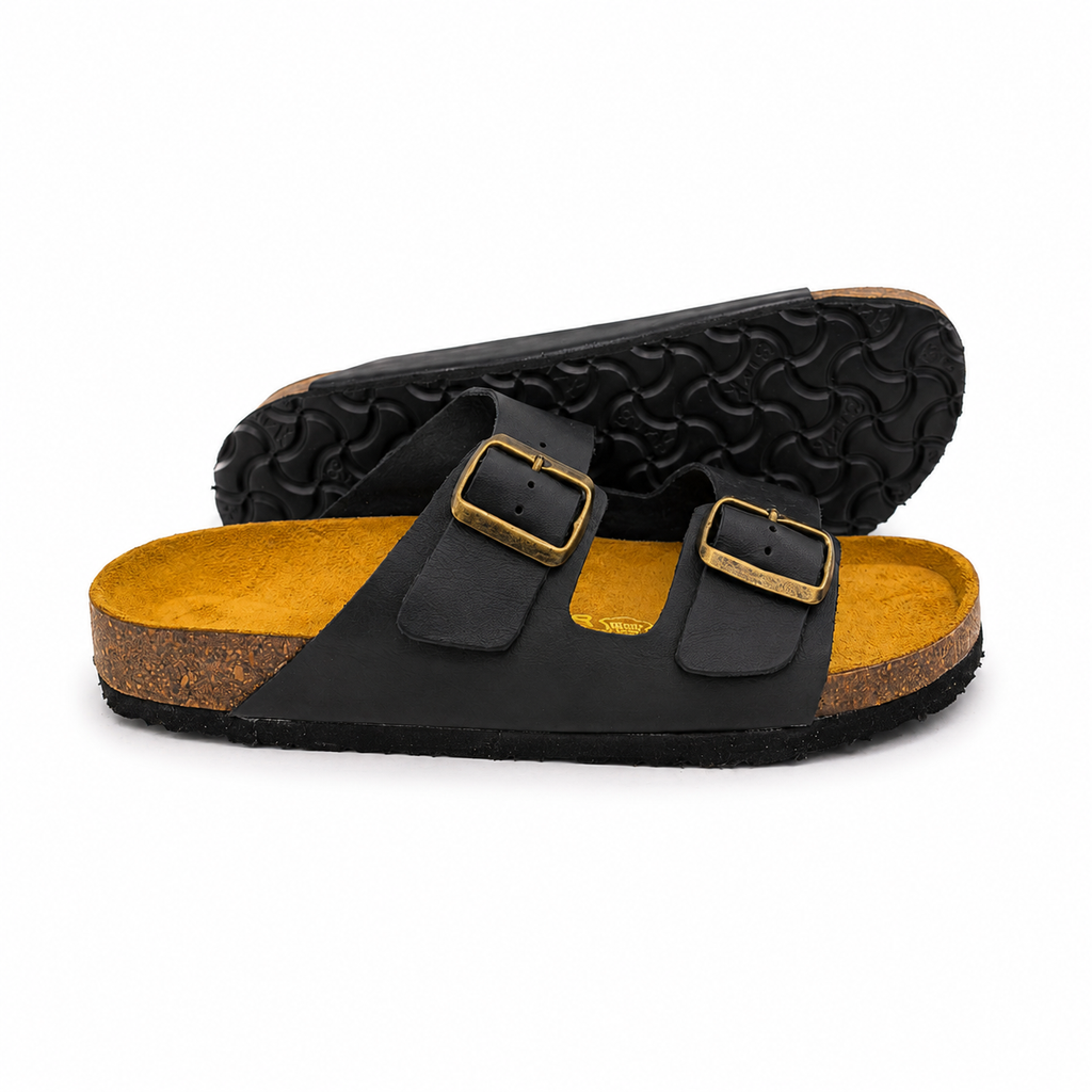 043 sandale confort en cuir homme noir