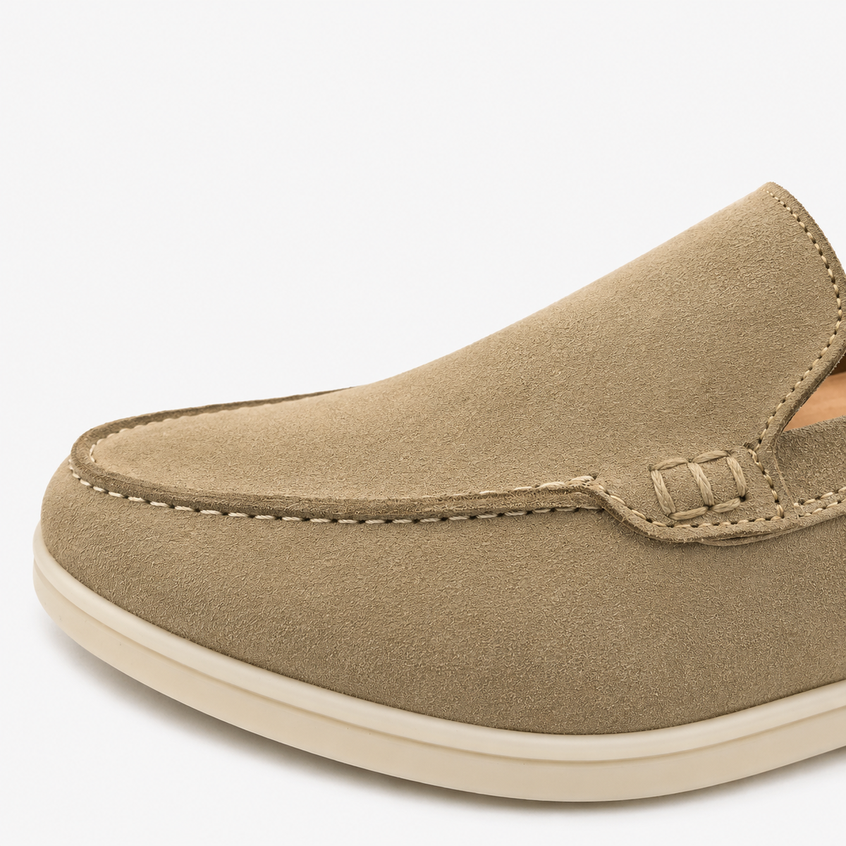 0110 Chaussures Homme Mocassins sports en cuir daim biege