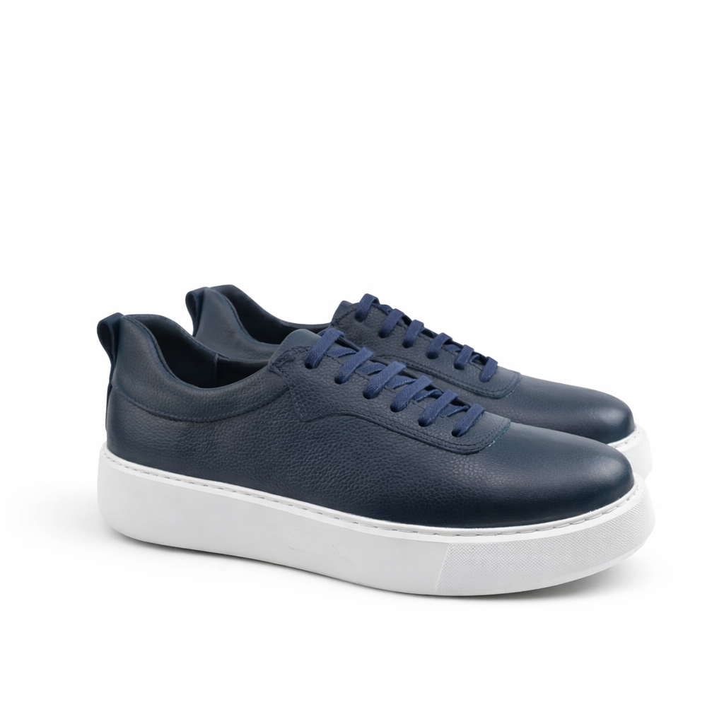 0902 Chaussure Sneaker Homme en cuir bleumarin