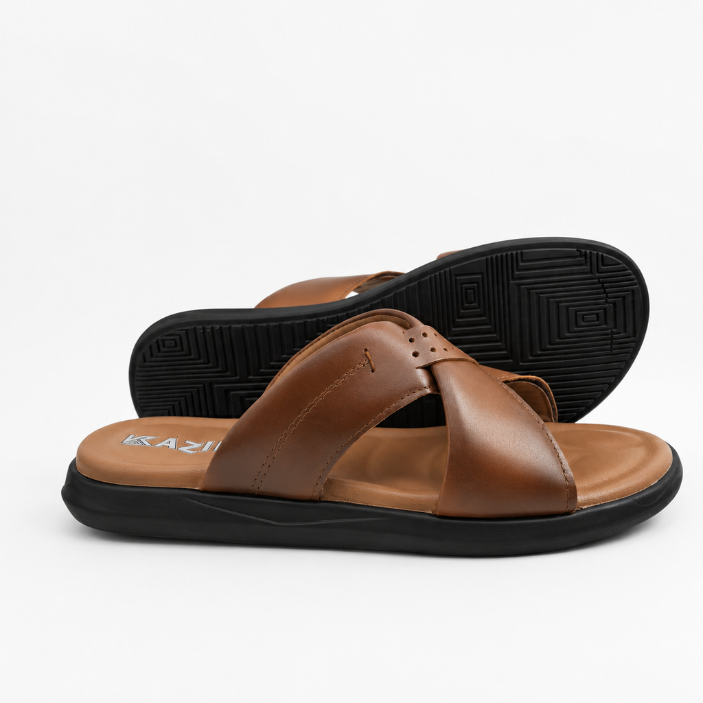 050 sandale confort en cuir homme marron tabac