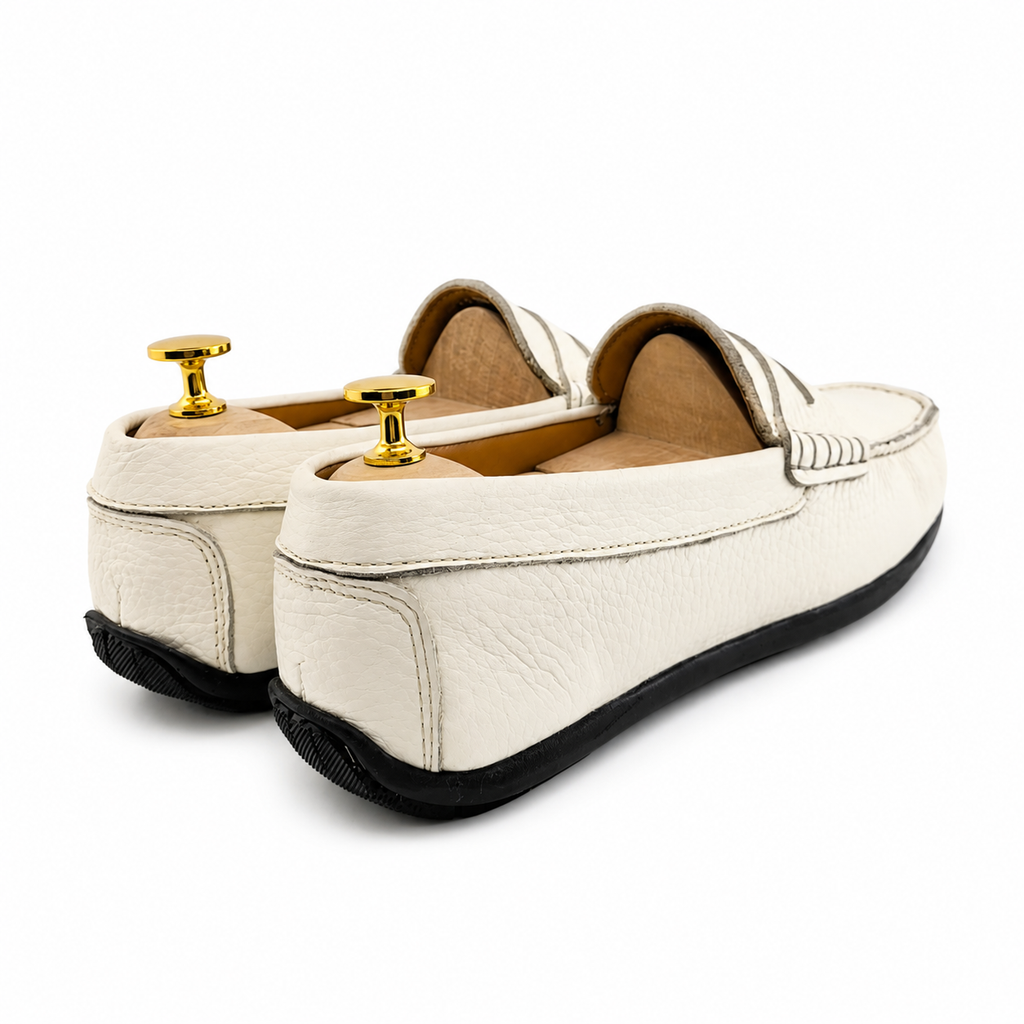 046 Chaussures Homme Mocassins sports en cuir blanc case
