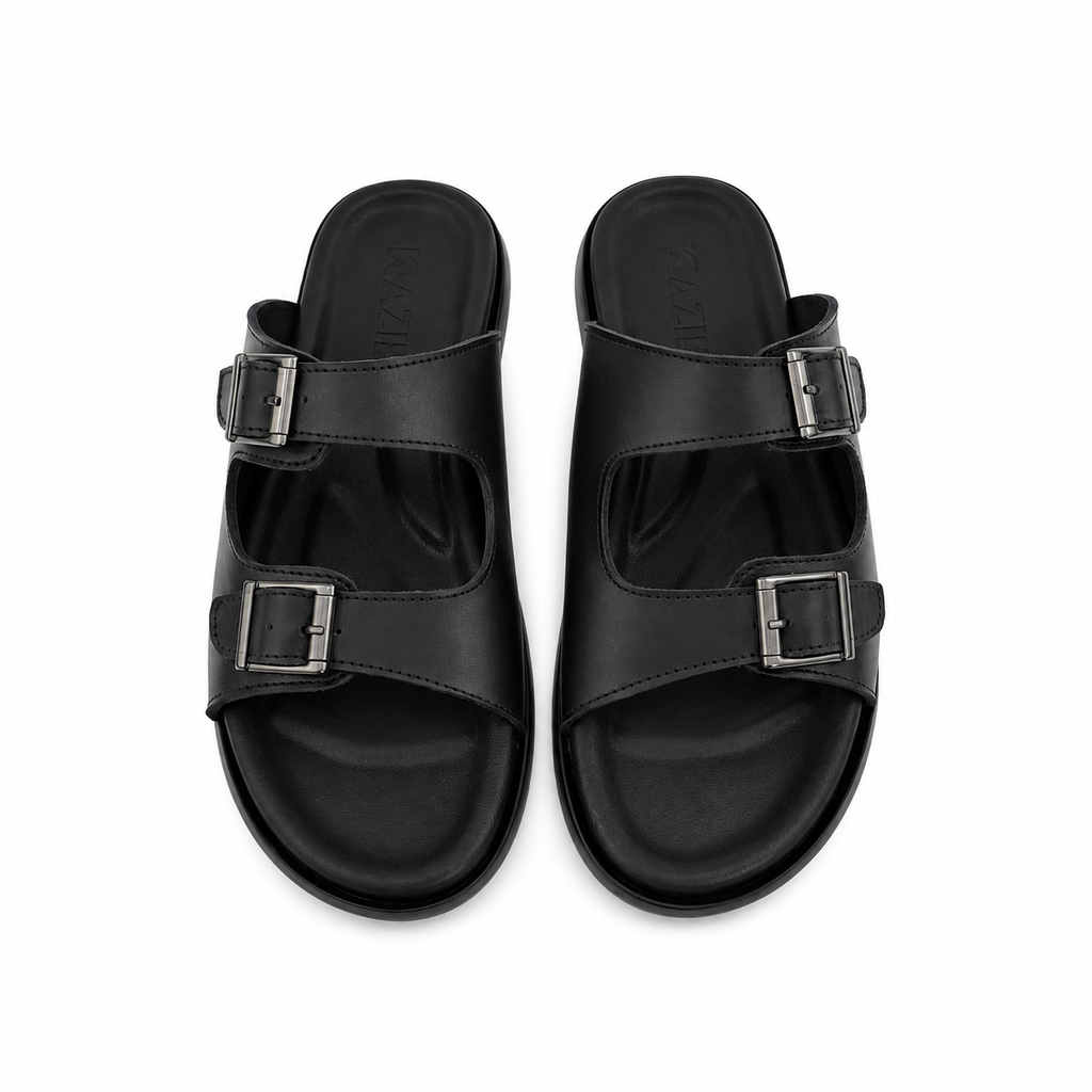 028 sandale confort en cuir homme noir
