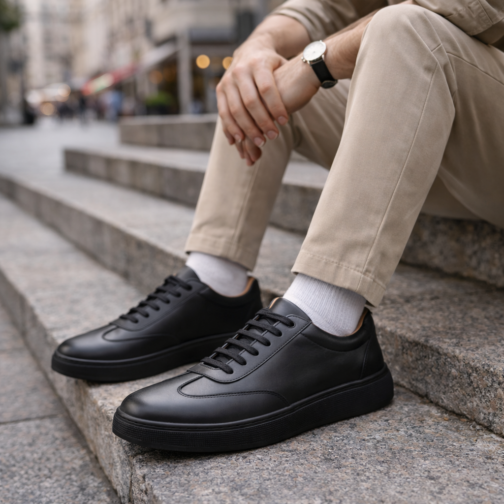 0901 Chaussure Sneaker Homme en cuir  noir/noir
