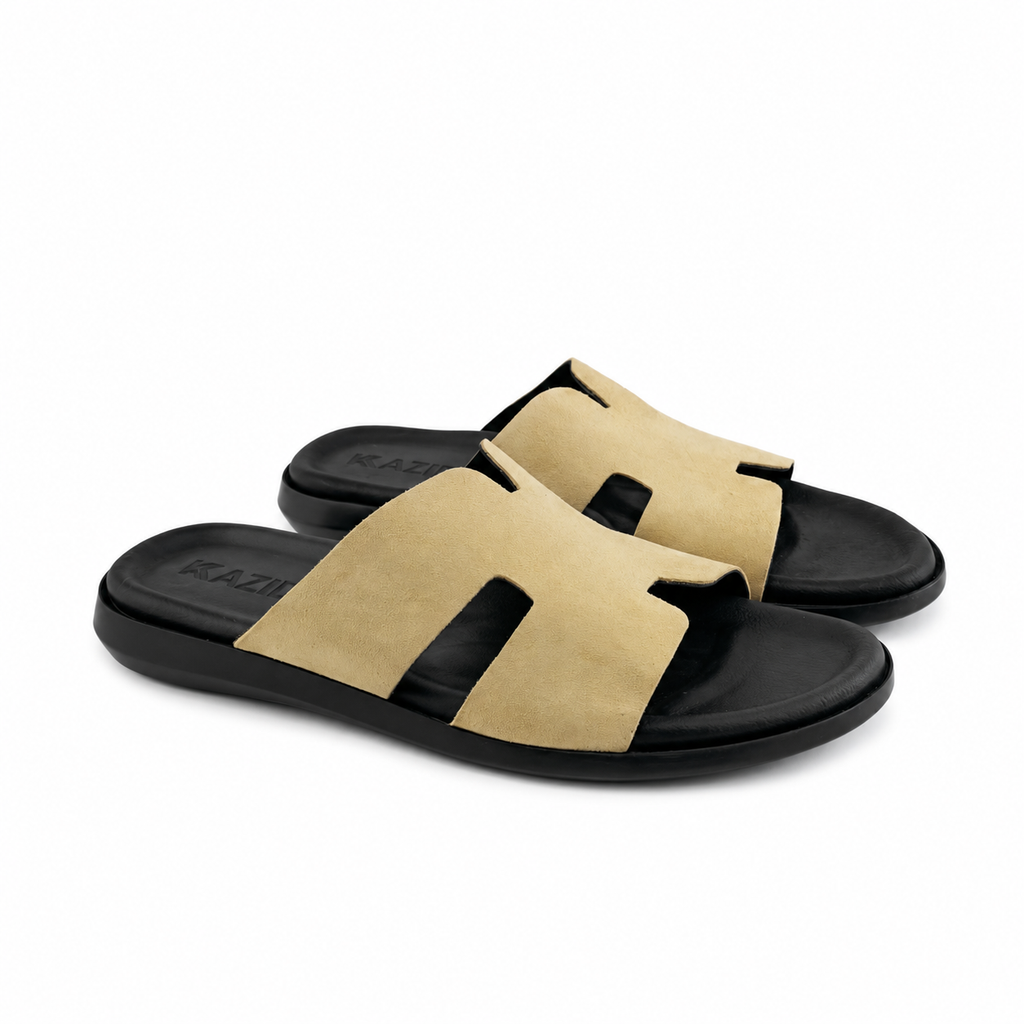 027 sandale confort en cuir homme daim beige