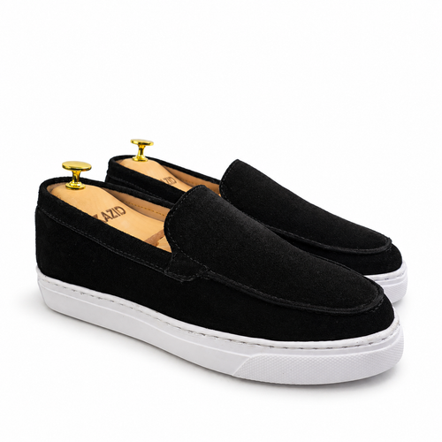 0108 Chaussures Homme Mocassins sports en cuir daim noir