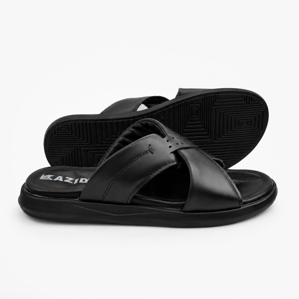 050 sandale confort en cuir homme noir