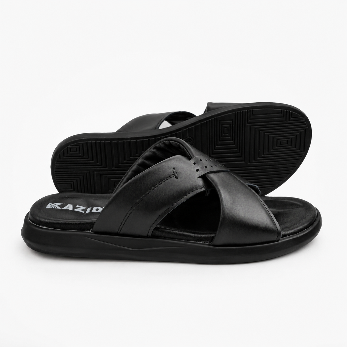 050 sandale confort en cuir homme noir