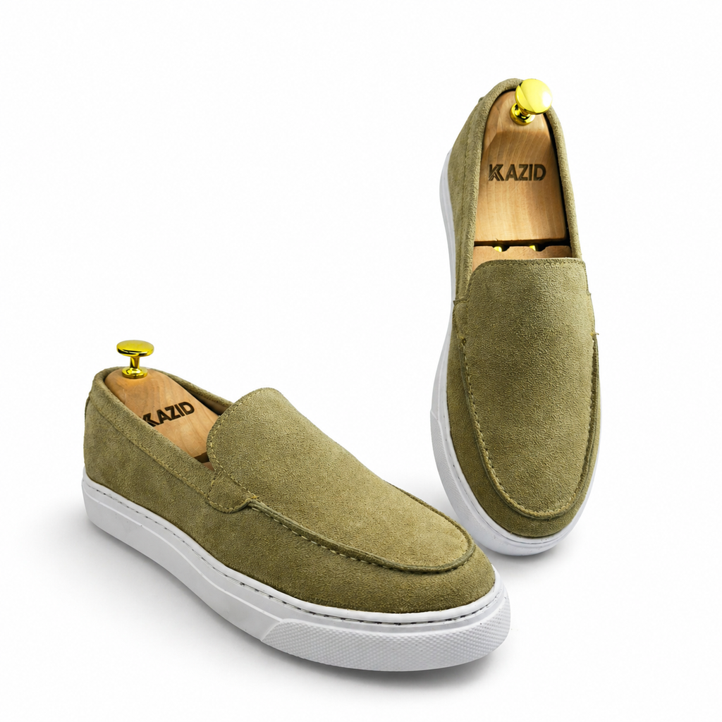 0108 Chaussures Homme Mocassins sports en cuir daim biege