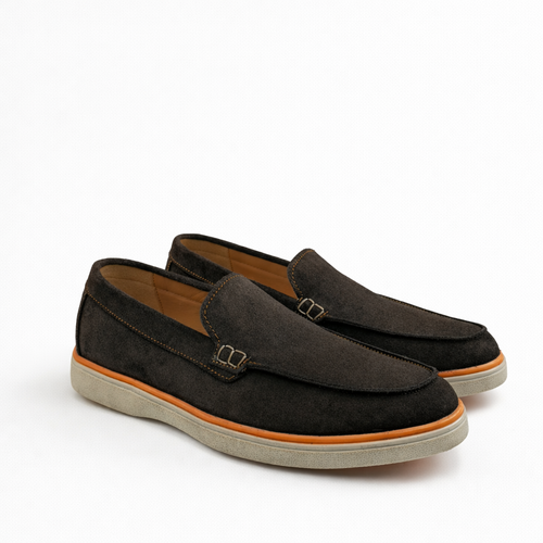 0112 Mocassins Homme en cuir daim marron