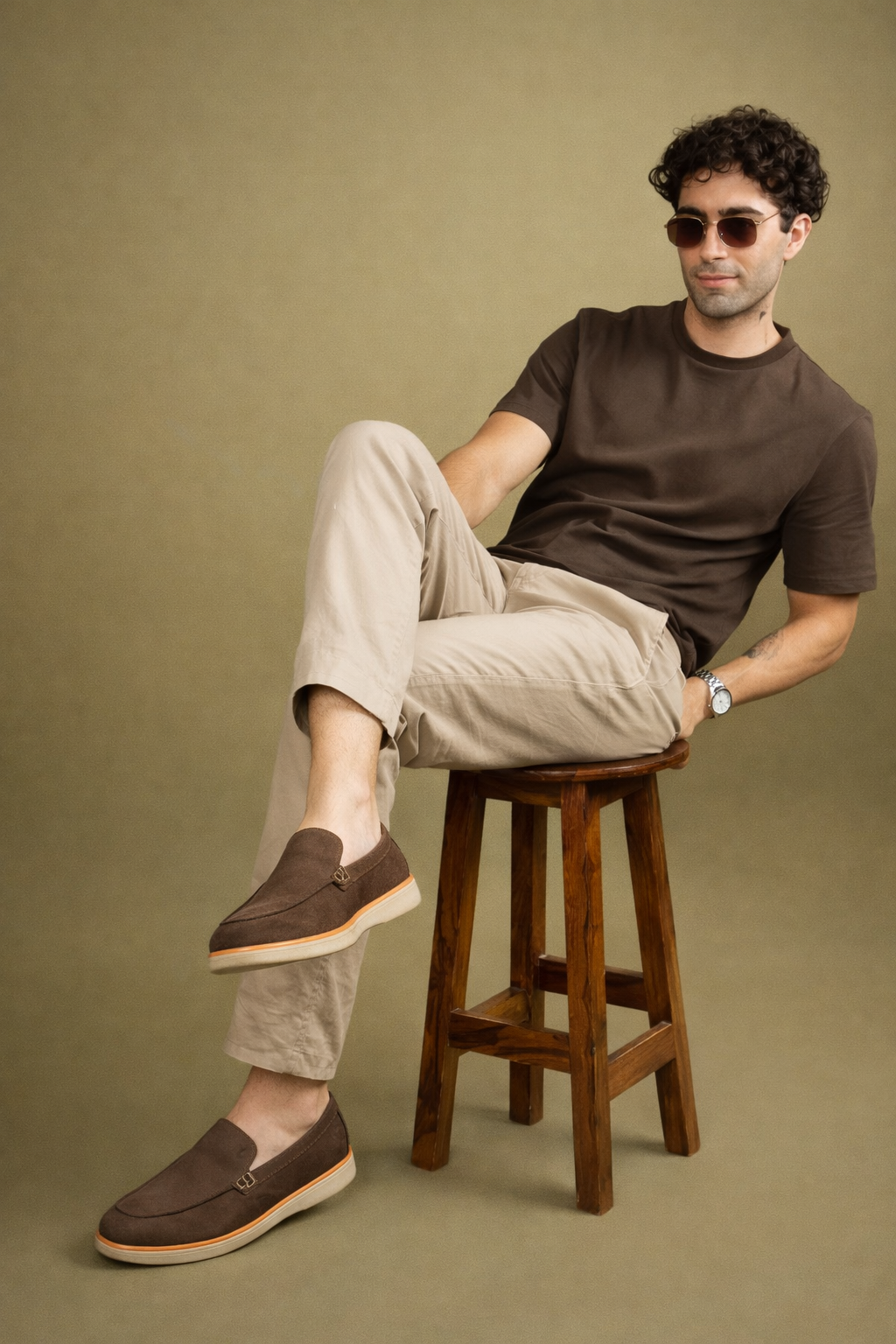 0112 Mocassins Homme en cuir daim marron