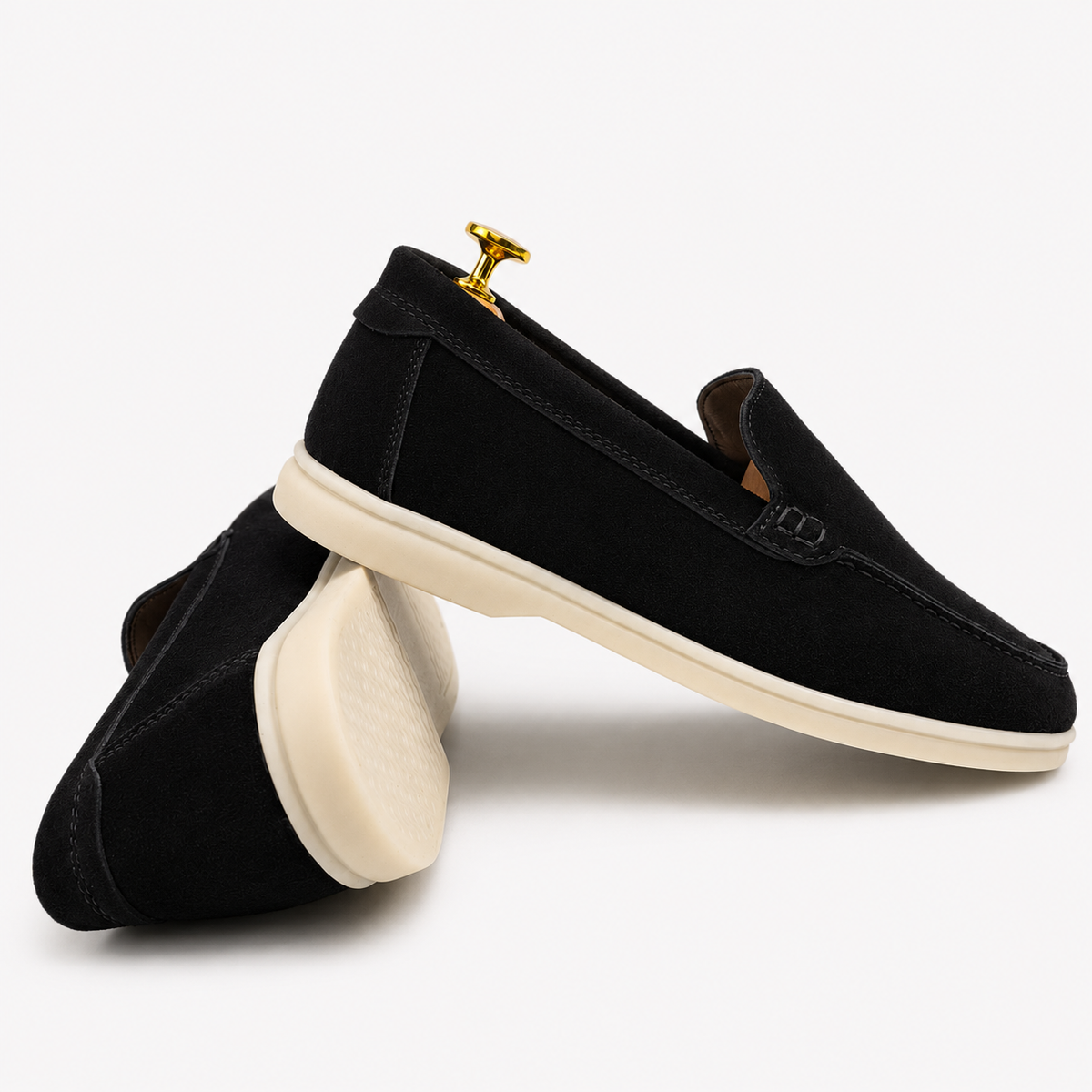 0110 Chaussures Homme Mocassins sports en cuir daim noir