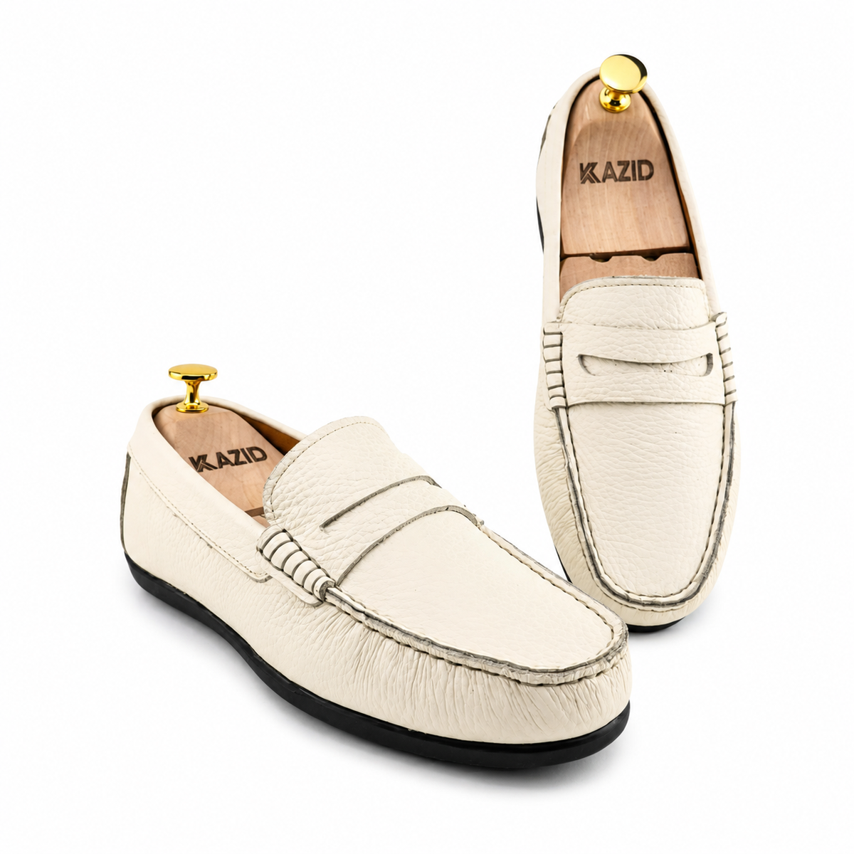 046 Chaussures Homme Mocassins sports en cuir blanc case