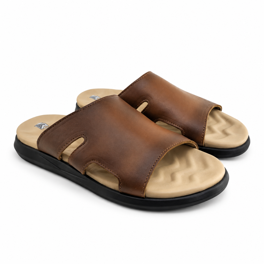 061 sandale confort en cuir homme tabac