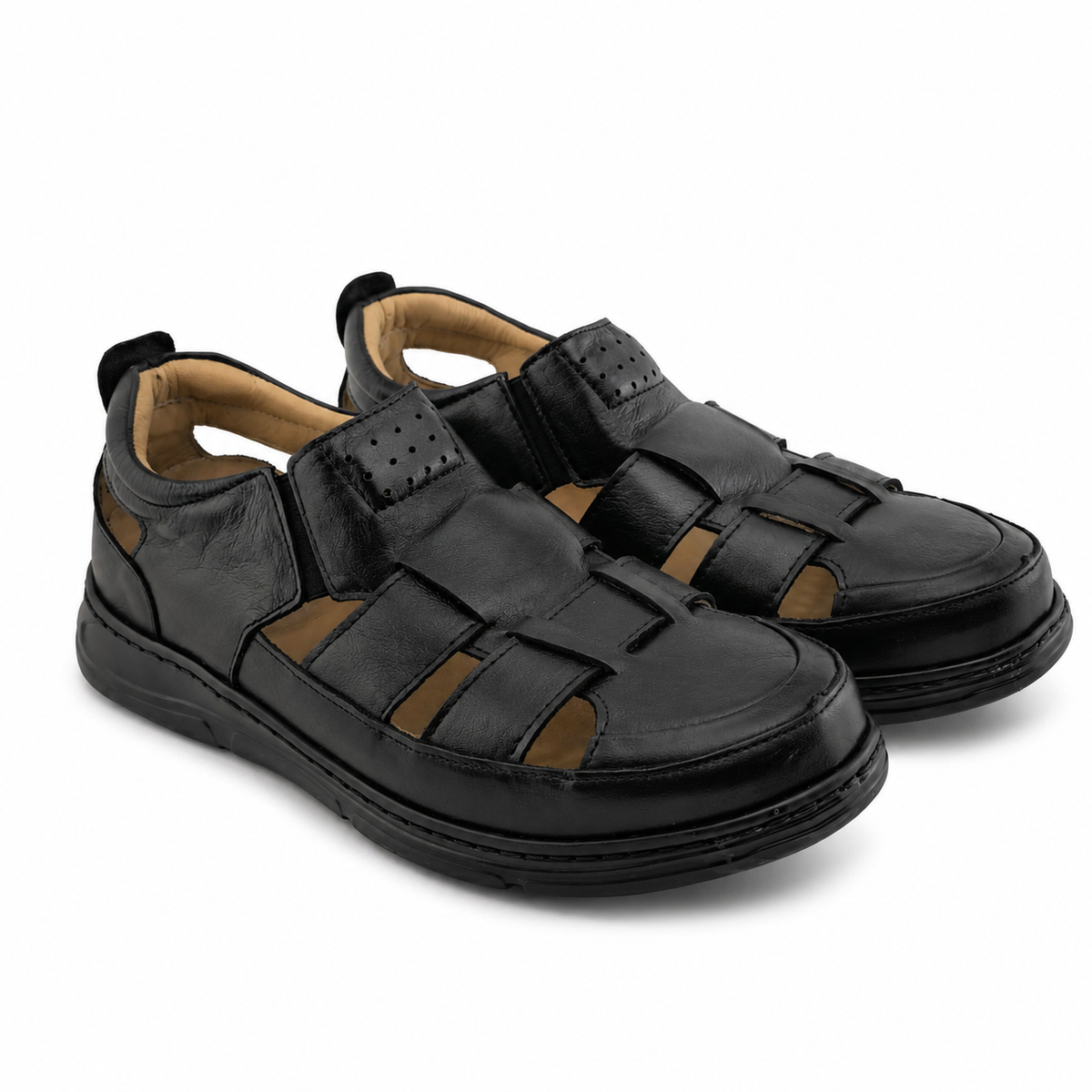 064 sandale confort en cuir homme noir
