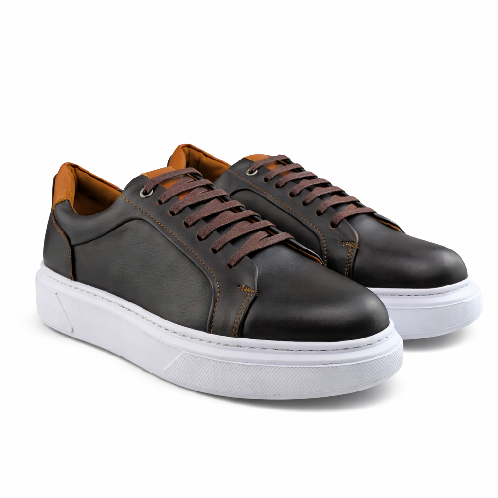 038 Chaussure Sneaker Homme en cuir marron