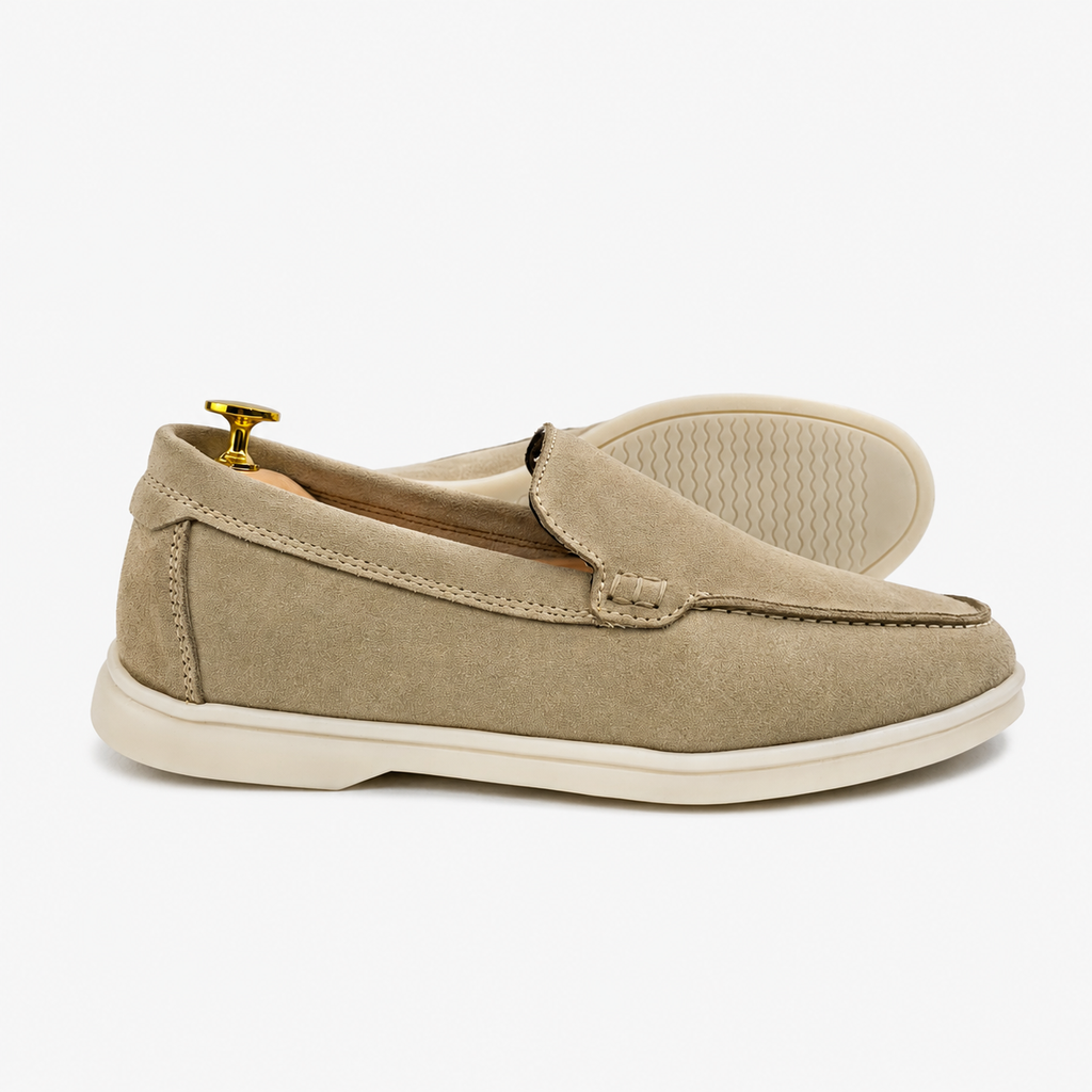 0110 Chaussures Homme Mocassins sports en cuir daim biege