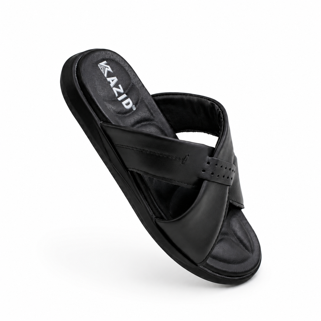 050 sandale confort en cuir homme noir