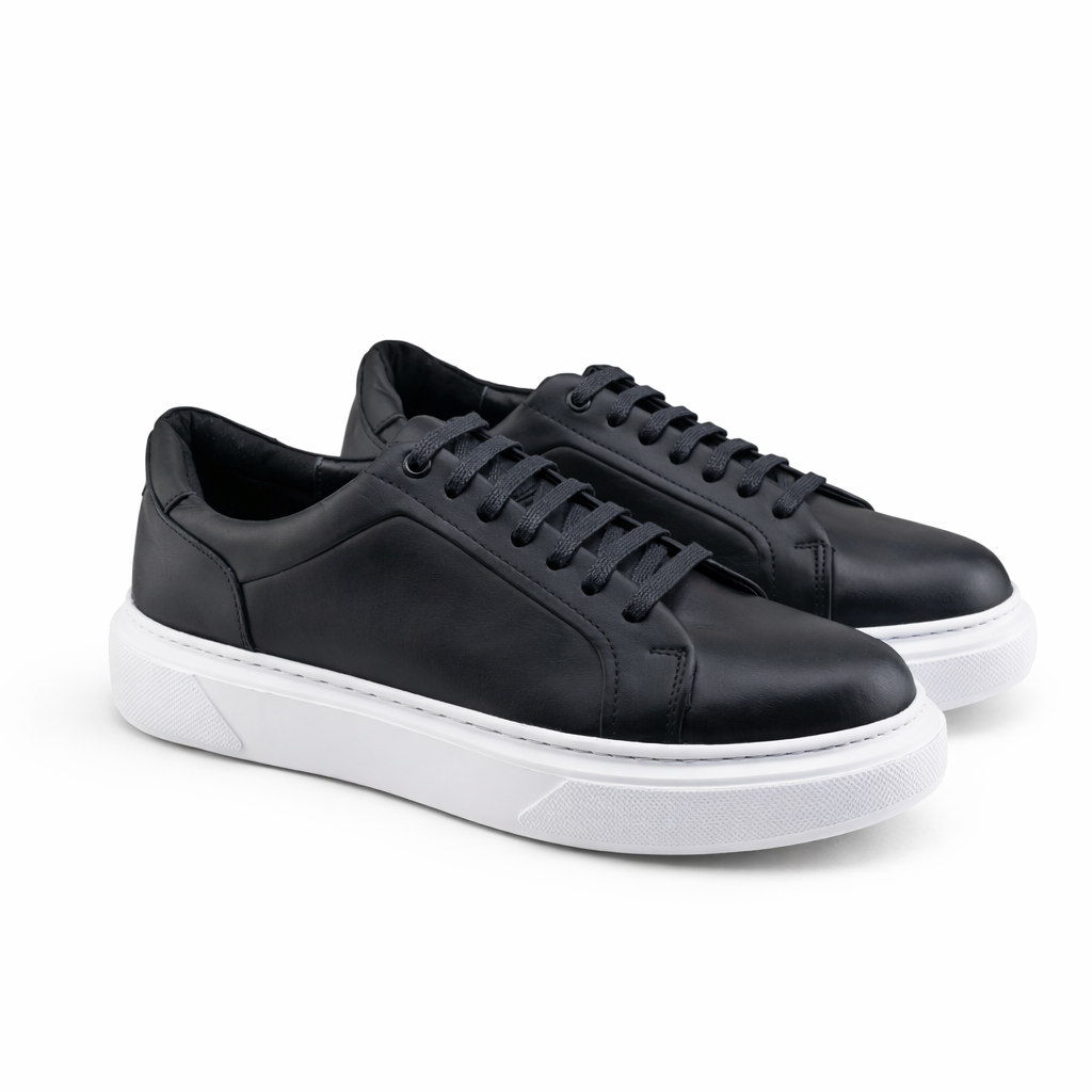 Sneaker Homme en Cuir Noir et Blanc 0224 | Lemusc.ma