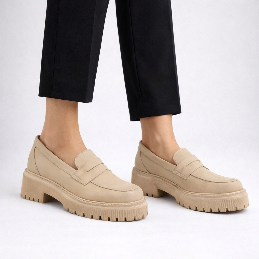 Chaussure Femme en Cuir Beige et Noir 0817 | Lemusc.ma
