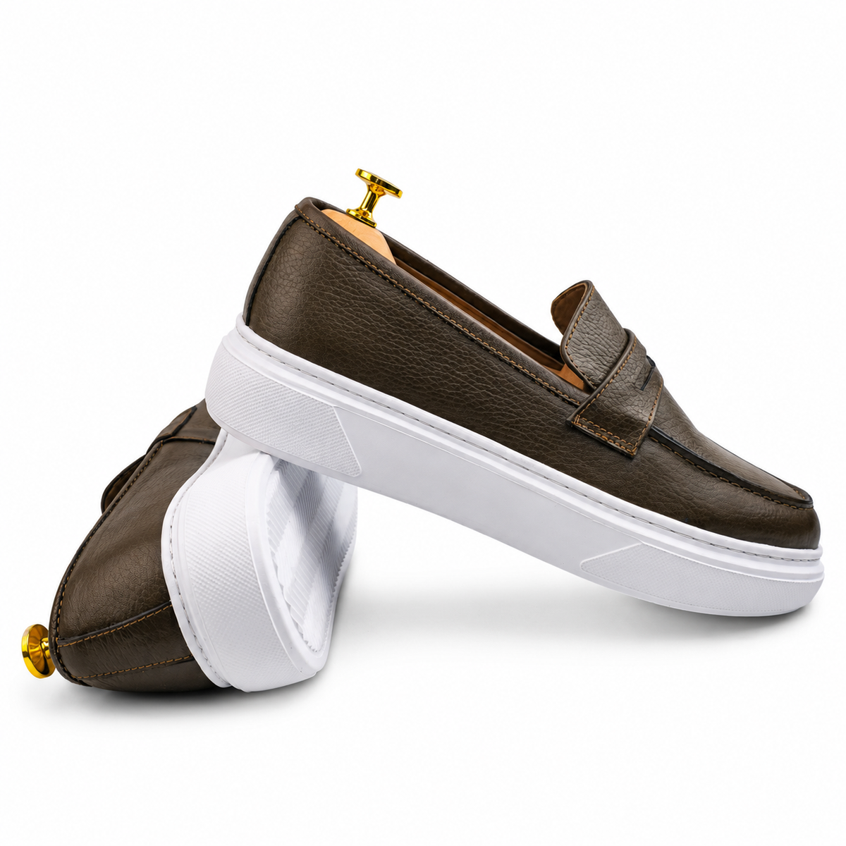 054 chaussure homme confort en cuir marron caramel